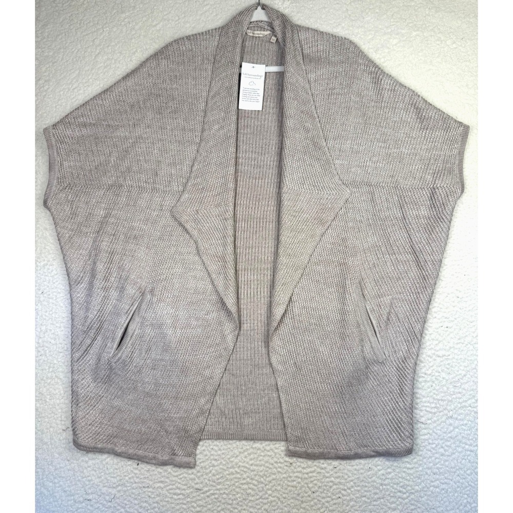 Soft Surroundings Sweater Womens L/XL Beige Open Knit Cape Cardigan Pockets